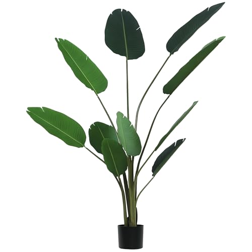 Outsunny Künstliche Palme Dekoration Pflanze Realistische Palme mit Topf 10 Blätter Ф18x180cm für Innen und Außen Keine Installation erforderlich von Outsunny