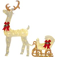 Outsunny LED Rentier und Schlitten Weihnachtsdeko mit 170 Lichtern, Weiß von Outsunny