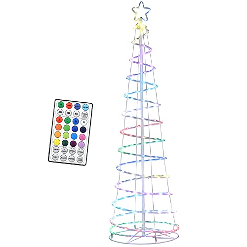 Outsunny LED Spiralbaum Weihnachtsbaum mit 135 Mini-Lichtern Christbaum Lichterbaum für Innen und Außen Weihnachtsdekoration PP-Kunststoff Metall Weiß Ø55 x 183 cm von Outsunny