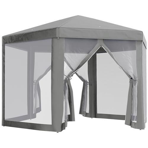 Outsunny Laube Barnum Partyzelt sechseckig Cosy Stil Metall Polyester grau von Outsunny