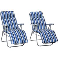 Outsunny Liegestuhl 2er-Set Sonnenliege mit Kissen klappbar verstellbare Rückenlehne Stahl Polyester Blau 60x75x65-102cm für Garten Terrasse   Aosom.de von Outsunny