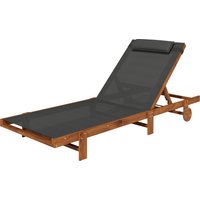 Outsunny Liegestuhl mit Rädern und verstellbarer Rückenlehne in 4 Stufen, Sonnenliegestuhl mit extra breiter atmungsaktiver Textilene 600g/m² Sitzfläche und Kopfstütze, für Strand, Pool, Garten, Schwarz   Aosom von Outsunny