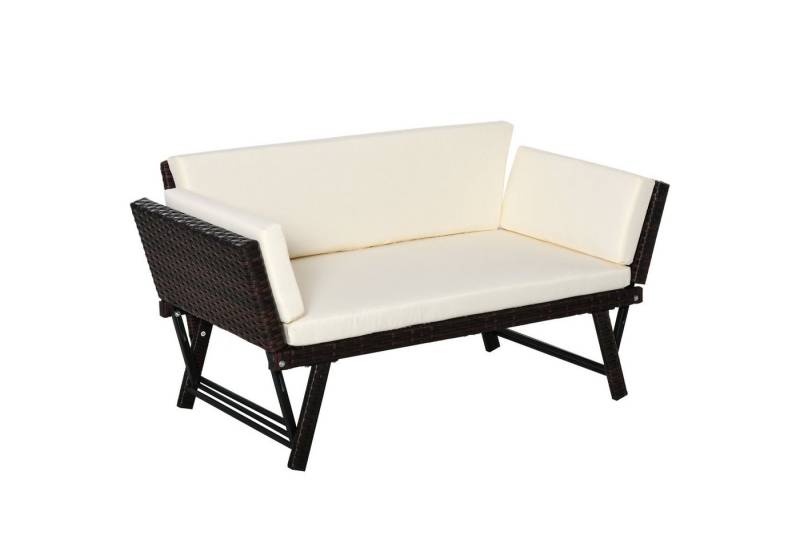 Outsunny Loungesofa Polyrattan Gartensofa 2 Sitzer, Gartenliege 1 Teile, Stahl Braun 129 x 63 x 67 cm von Outsunny