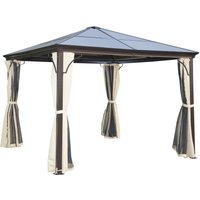 Outsunny Luxus Pavillon Gartenpavillon Alu Partyzelt Gartenzelt mit lichtdurchlässigem PC Dach Braun+Beige 300 x 300 x 260 cm von Outsunny