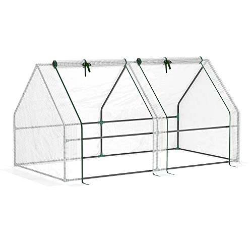 Outsunny Mini Gewächshaus Foliengewächshaus mit 2 Rollfenster, Wetterbeständige Frühbeet für Garten, Balkon, PE Folie, Stahl, Weiß, 180 x 90 x 90 cm von Outsunny