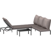 Outsunny Modulare Gartenmöbel-Set im Freien, Sonnenliege mit abnehmbarer Matratze, Aluminiumstruktur, mehrfach verstellbare Neigung + Couchtisch mit gehärteter Glasplatte, Grau   Aosom von Outsunny