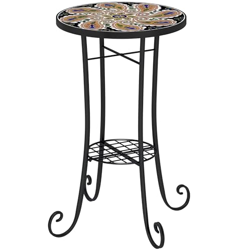 Outsunny Mosaik Gartentisch, 35,5 cm Runder Tisch für den Außenbereich mit Regal, Keramikplatte, Kleiner Garten Beistelltisch Bistrotisch Endtisch Pflanzenständer für Innen, Terrasse, Balkon, Orange Outsunny Mosaik Gartentisch, 35,5 cm Runder Tisch für den Außenbereich mit Regal, Keramikplatte, Kleiner Garten Beistelltisch Bistrotisch Endtisch Pflanzenständer für Innen, Terrasse, Balkon, Orange von Outsunny
