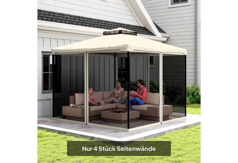 Outsunny Moskitonetz 4 Seitenteile, Fliegennetz mit Haken, Reißverschluss (Pavillon, 1 St., Fliegennetz), für Garten, Balkon, Schwarz von Outsunny