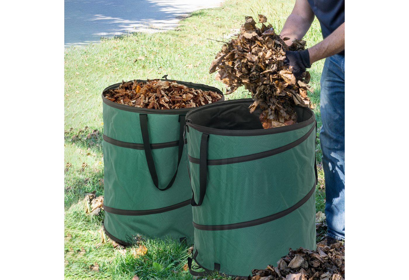 Outsunny Müllsack 2x160L, wasserdicht, mit Griffe, selbststehend, Pop-up-Design, faltbar, UV-beständig von Outsunny