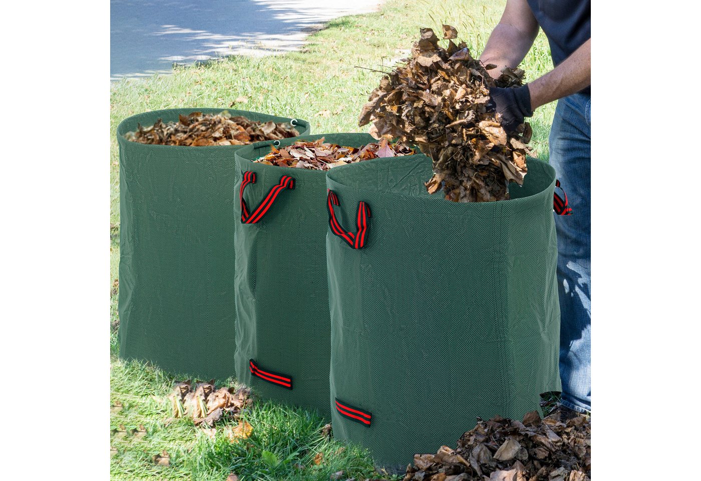 Outsunny Müllsack 3x300L, wasserdicht, mit Griffe, selbststehend, mit UV Schutz, Reißfest, wasserabweisend, UV-beständig von Outsunny