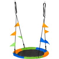 100 cm Nestschaukel Tellerschaukel Kinderschaukel Gartenschaukel bis 80 kg Outdoor belastbar für 3+ Jahre Metall Polyester Blau+Grün+Orange von Outsunny