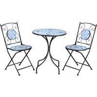 Outsunny Ø 61 cm Garten Sitzgruppe für 2 Personen Bistro-Set Garnitur 1 Tisch+2 faltbare Stühle Stahl Blau von Outsunny