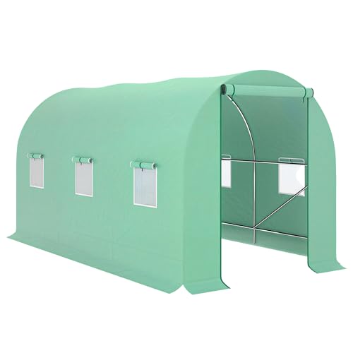 Outsunny Outdoor Gewächshaus 4x2x2 m Tunnel Gewächshaus mit 6 Mesh-Fenster und Reißverschluss Roll-up Tür Anti-UV Garten Gewächshaus für Patio Green Garden von Outsunny