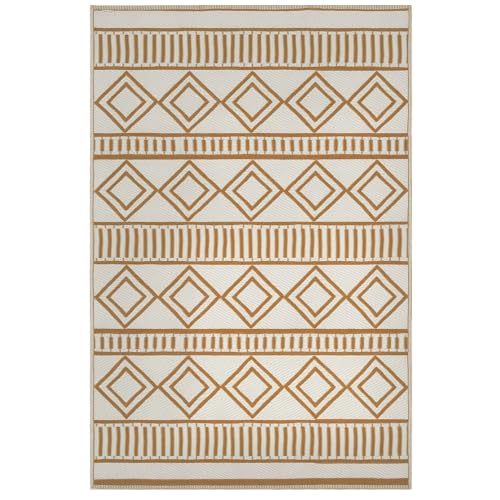 Outsunny Outdoorteppich, Kunststoffteppich, Wasserdichter Balkonteppich, für Garten, Camping, Kaffee+Weiß, 121 x 182 cm von Outsunny