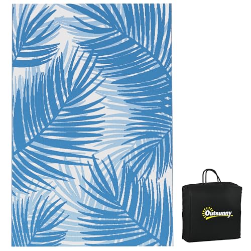 Outsunny Outdoorteppich, Wendeteppich mit Tragetasche, Gartenteppich Balkonteppich für Camping, Terrasse, Kunststoff, Blau, 182 x 274 cm von Outsunny