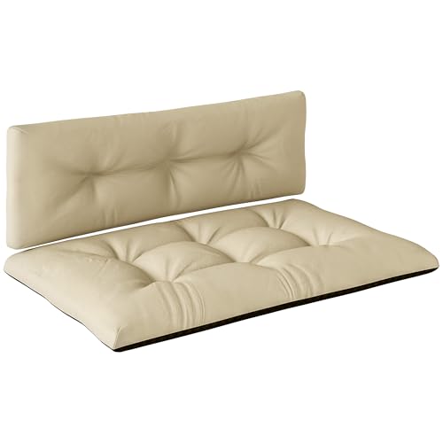 Outsunny Palettenkissen 2er Set Wasserabweisend Sitzkissen Palettenpolster mit Getuftetem Design Rückenlehne Outdoor Kissen Palettenauflagen für Europaletten Palettensofa 120 x 77 x 10 cm Beige von Outsunny