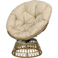 Outsunny Papasansessel Korbsessel Rattan Drehsessel mit Polster 360 Grad verstellbare Fußstütze 85x70x82 cm in Khaki für Garten & Wohnzimmer   Aosom.de von Outsunny
