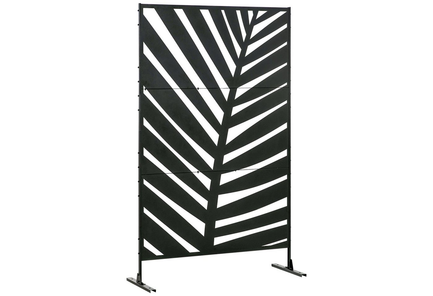 Outsunny Paravent Raumtrenner mit Bananenblattmuster, Trennwand mit Ständer (Raumteiler, 1 St., Sichtschutz), für Garten, Terrasse, Stahl, Schwarz, 122L x 45B x 198H cm von Outsunny