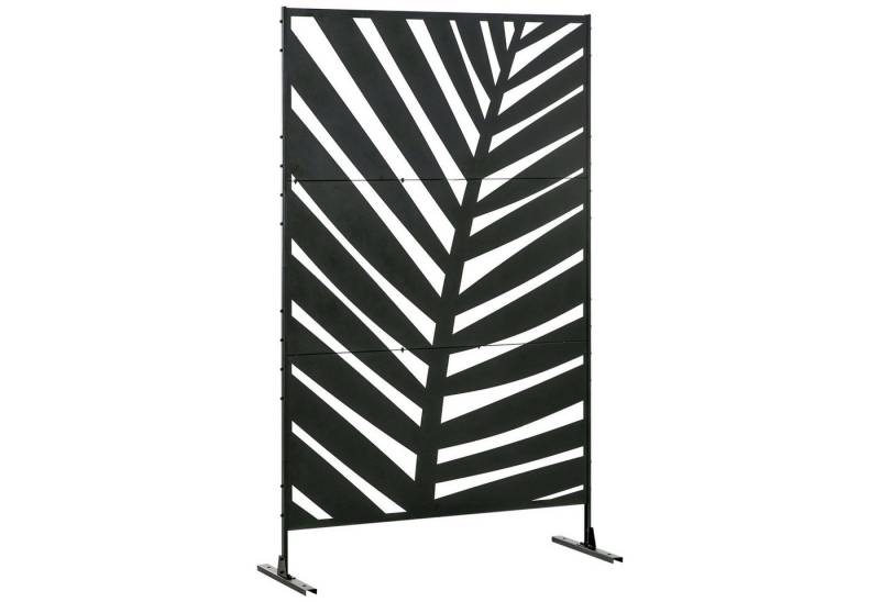 Outsunny Paravent Raumtrenner mit Bananenblattmuster, Trennwand mit Ständer (Raumteiler, 1 St., Sichtschutz), für Garten, Terrasse, Stahl, Schwarz, 122L x 45B x 198H cm von Outsunny