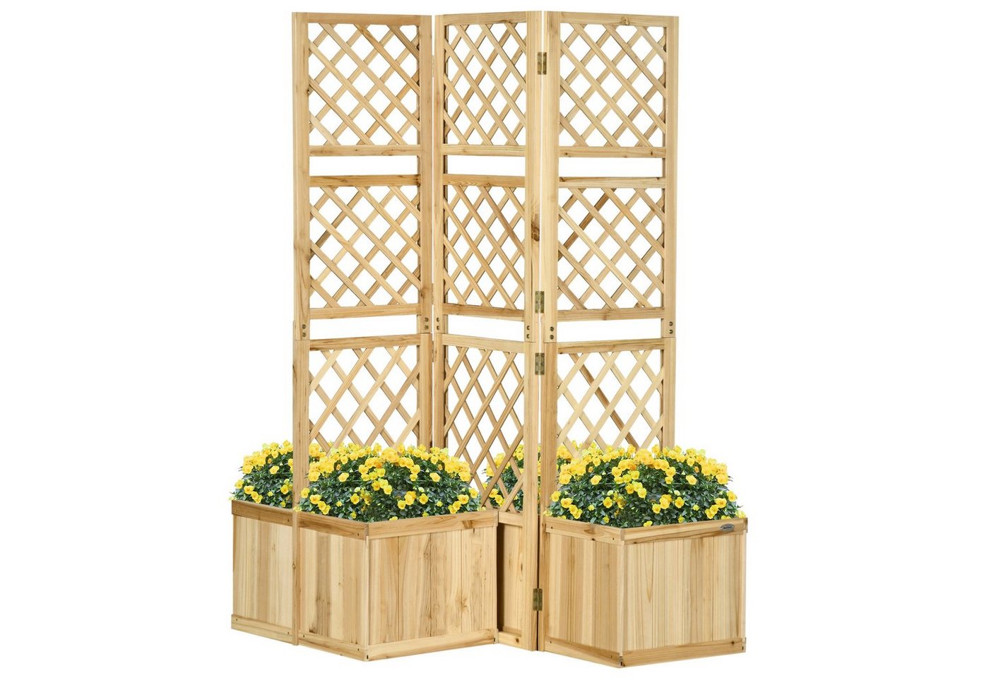 Outsunny Paravent für Garten, Massivholz, 133 x 62 x 165 cm (Set, 1 St., Raumteiler), mit 4 Blumenkästen von Outsunny