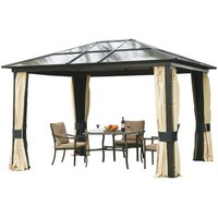 Outsunny Pavillon 3,6x2,95m Gartenpavillon Partyzelt PC-Dach Alu Braun+Beige von Outsunny