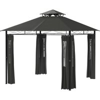 Outsunny Pavillon 3 x 3 m Gartenzelt mit Seitenwand und Doppeldach wetterfestes Festzelt aus Metall in Dunkelgrau für Gartenpartys   Aosom.de von Outsunny