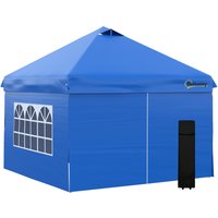 Outsunny Pavillon 3x3m Faltpavillon 4 Seitenwände mit Fenster Tür Festzelt Gartenzelt Pop-Up-Pavillon inkl. Heringe Abspannseile Metall Oxford Blau von Outsunny