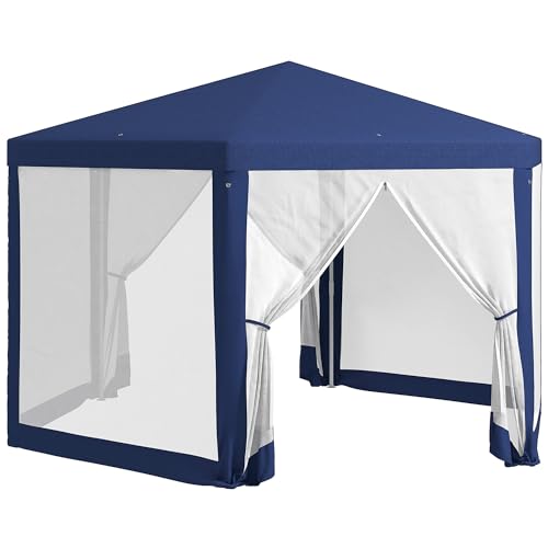 Outsunny Pavillon 4x3m Sechseckig Wasserabweisend Stabil Winterfest Pavillon mit Moskitonetz Partyzelt Gartenzelt mit 6 Seitenteilen Gartenpavillon für Camping Garten, Blau von Outsunny