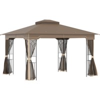 Outsunny Gartenpavillon 3,65x3m  Festzelt mit Doppeldach & Moskitonetz, Metall, Braun+Beige  Aosom.de von Outsunny