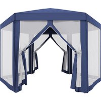 Outsunny Pavillon Gartenpavillon  mit Moskitonetz, 6-eckig, Polyester+Metall, Blau, 195x250x250cm  Aosom.de von Outsunny