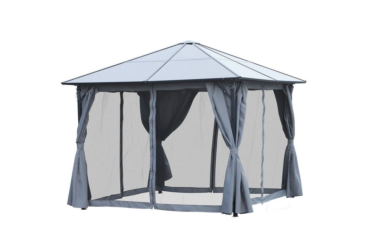 Outsunny Pavillon Gartenpavillon mit Seitenteilen, PC Dach Alu Partyzelt Gartenzelt Partyzelt 300 x 300 x 270 cm von Outsunny