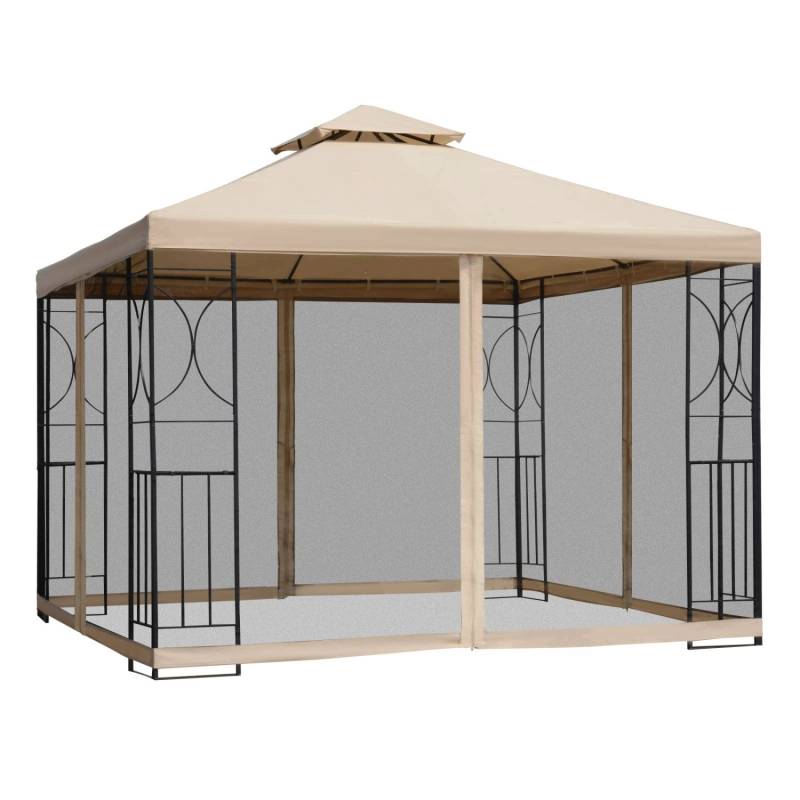 Outsunny Pavillon Metall 180g/m²-Polyester Beige 298L x 298B x 278H cm von Outsunny