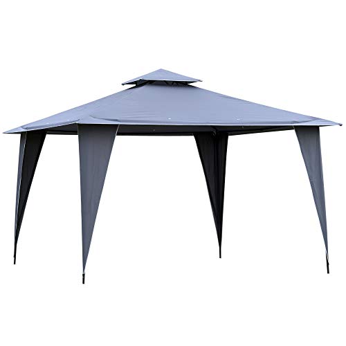 Outsunny Pavillon Partyzelt mit Doppeldach 3,45x3,45x2,68m Festzelt Gartenlaube Metall Polyester Grau von Outsunny