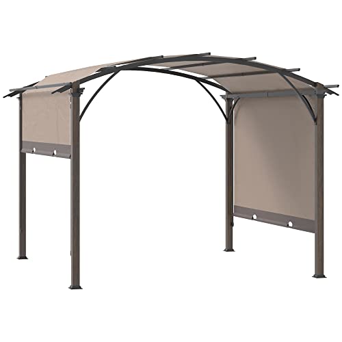 Outsunny Pavillon Pergola mit einstellbarem Stoffdach UV+50 Überdachung Wasserfest Sonnenschutz Texteline Stahl Kaffee+Braun 3,45 x 3,45 x 2,5m von Outsunny