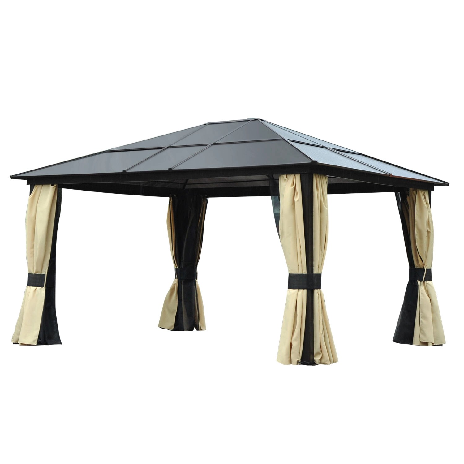 Outsunny Pavillon Polyestergewebe Moskitonetz Schwarz Braun 420L x 360B x 275H cm von Outsunny