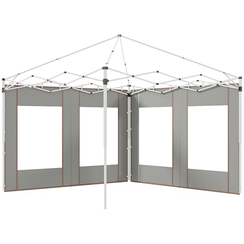 Outsunny Pavillon-Seitenteile mit Türen und Fenstern mit Reißverschluss, für 3 x 3 m oder 3 x 6 m Pop-Up-Pavillon, 2 Stück, Ersatzseiten, Grau von Outsunny