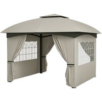 Outsunny Pavillon ca. 3,4x3,4 m wasserabweisend Gartenpavillon mit 4 Seitenteilen, Doppeldach, Partyzelt mit UV-Schutz Gartenzelt mit verzinktem Metallrahmen, für Garten Hellgrau   Aosom von Outsunny