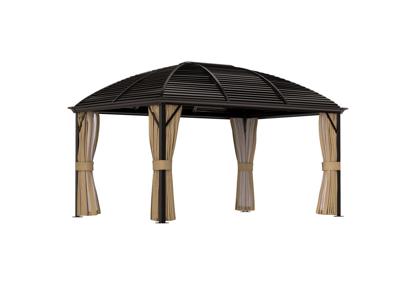 Outsunny Pavillon mit Hardtop, 4x3 m, mit Moskitonetz, Haken, Seitenteile, Bogendach, mit 4 Seitenteilen, (Wasserdicht Stabil Winterfest Gartenpavillon, Garten Pavillon), aus Aluminium, für Garten, Terrasse, Braun von Outsunny