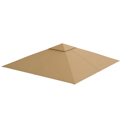 Outsunny Pavillondach für Gartenpavillon ca.3 x 3 m, wasserabweisend, Ersatzdach, Pavillonabdeckung, Sonnenschutz, 8 Wasserabflusslöcher, Polyester, Beige von Outsunny
