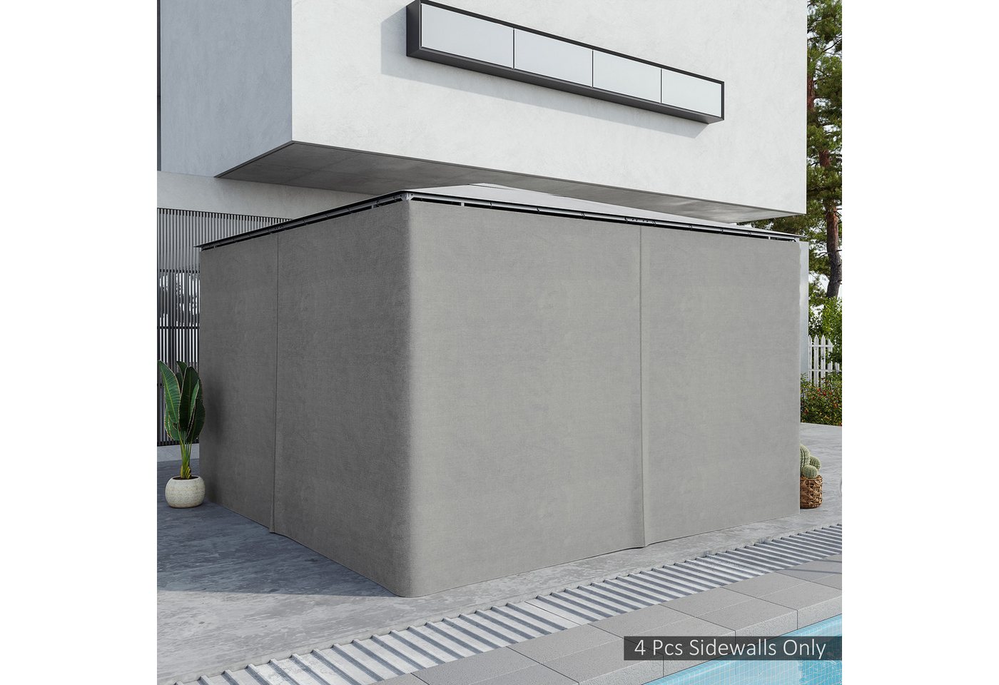 Outsunny Pavillonseitenteil 4 Seitenteile, mit Haken, 352x205 cm, für 3x4m Pavillons) Gartenpavillon, [1-St. Pavillon, für Garten, Hellgrau von Outsunny