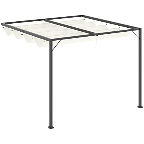 Outsunny Pergola Pavillon 3 x 3 m Gartenpavillon BBQ-Pavillon mit Stoffdach Terassenüberdach wetterfest Wand Anbau Metall Polyester Cremeweiß von Outsunny