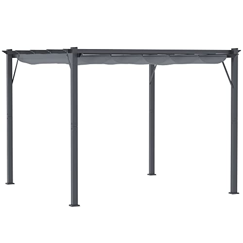Outsunny Pergola Pavillon Terrassenüberdachung mit Schiebedach Garten Alu Kohlegrau+Dunkelgrau 3x3x2,23 m von Outsunny