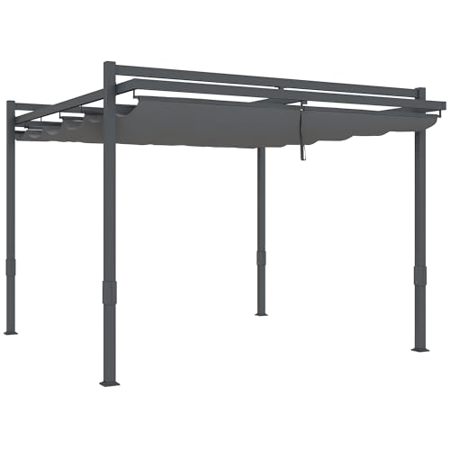 Outsunny Pergola Pavillon ca. 3,5x3m Aluminium Stabil Winterfest Sonnenschutz mit verstellbares Schiebedach freistehend Gartenpavillon Terrassenüberdachung Überdachung für Garten Balkon Grau von Outsunny