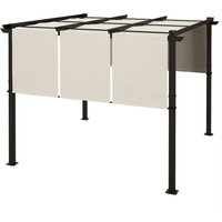 Outsunny Pergola mit 3 verschiebbaren Planen 3 x 3 m, Stahlkonstruktion Polyesterstoff in hoher Dichte Beige   Aosom von Outsunny