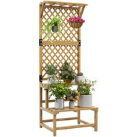 2-Etagen Pflanzenständer mit Rankhilfe, 166 cm hoch Blumenständer für Innen Außen, Pflanzenregal aus Holz, mehrstöckig Blumenregal, Blumentreppe für von Outsunny