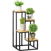 Outsunny Pflanzenständer im Industrie Design mit 4 Regalen, Blumentreppe, 34 cm x 34 cm x 66 cm, Natur + Schwarz - Schwarz+Natur von Outsunny