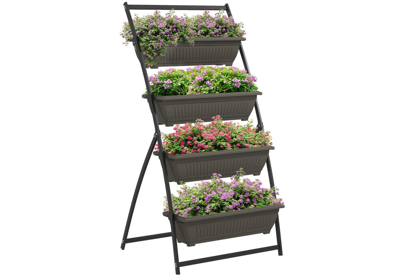 Outsunny Pflanzentreppe Pflanzenständer, Blumenständer mit 4 Etagen, Löchern (Blumentreppe, 1 St., Blumenregal), für Garten, Stahl, Braun, 76 x 79 x 162 cm von Outsunny