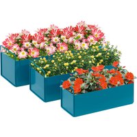 Outsunny Pflanzkästen 3er-Set  Wetterbeständiger Blumenkasten mit Griff, für Terrasse & Garten, in 3 Größen, Metall, Blau  Aosom.de von Outsunny