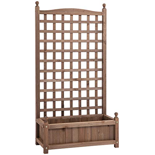 Outsunny Pflanzkasten Blumenständer Rankgitter Rankkasten Rosenbogen mit Leckage-Löcher Garten Holz Dunkelbraun 64 x 28 x 120 cm von Outsunny