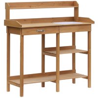 Pflanztisch Gärtnertisch Blumentisch mit Wanne Garten Tannenholz Erle 117 x 45 x 121 cm von Outsunny